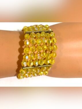 Fashion Jewelry Yellow Faceted Multi-Row Stretch Bracelet